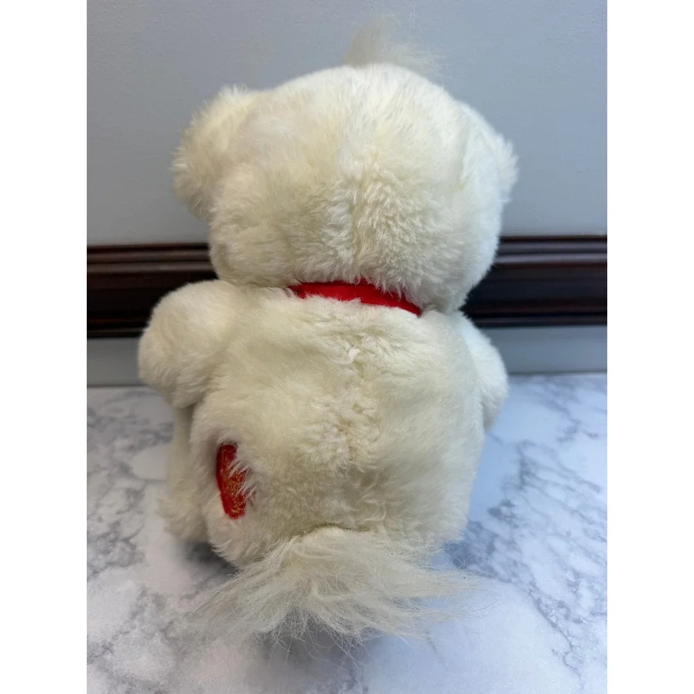 Precious Moments White Teddy Bear Plush Red Ribbon Teal Eyes Vintage Collectible